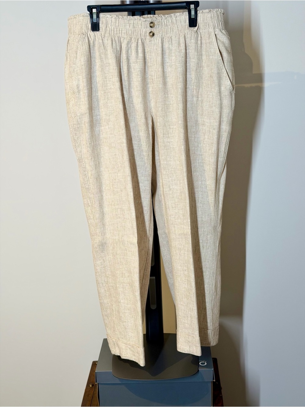 Men's Casual Elastic-Waist Linen Blend Pants in Beige